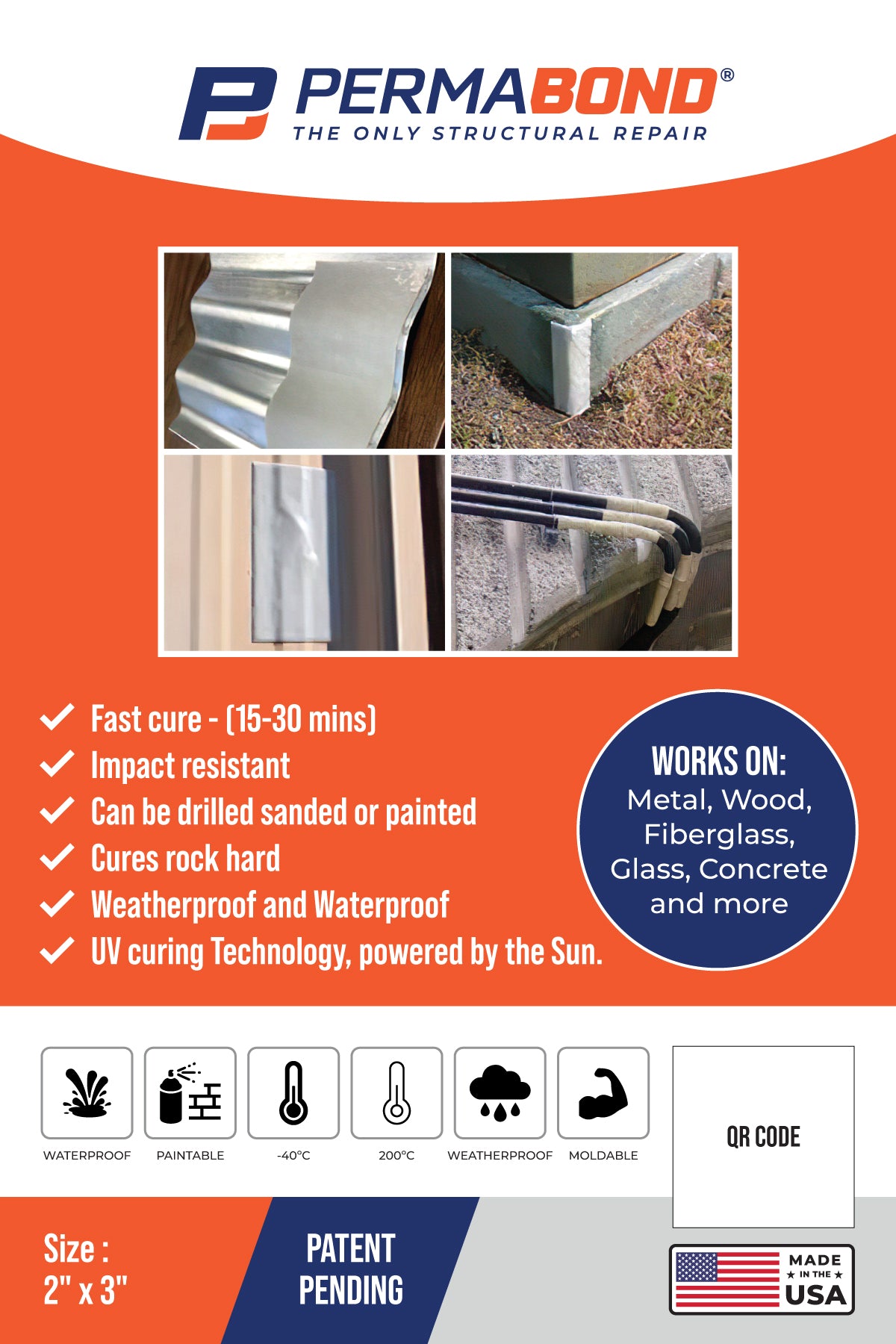 Permabond 2" x 3" Fiberglass Repair Patch